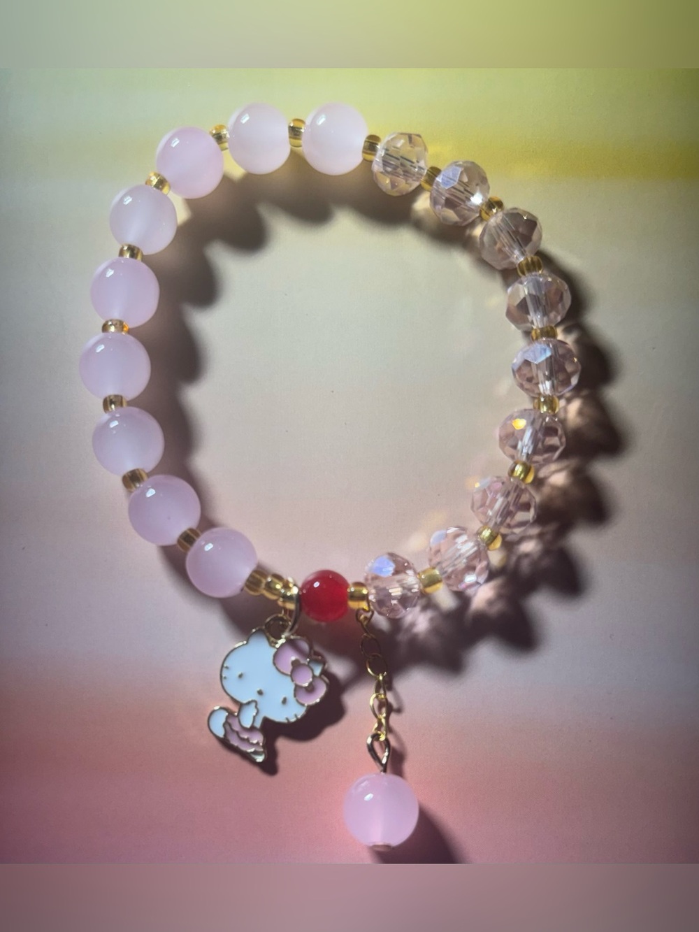 Hello Kitty Pink Beaded Charm Bracelet with Cute Enamel Pendant